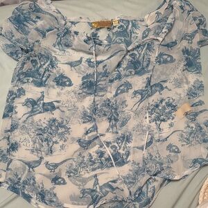 Blue and White Printed Blouse